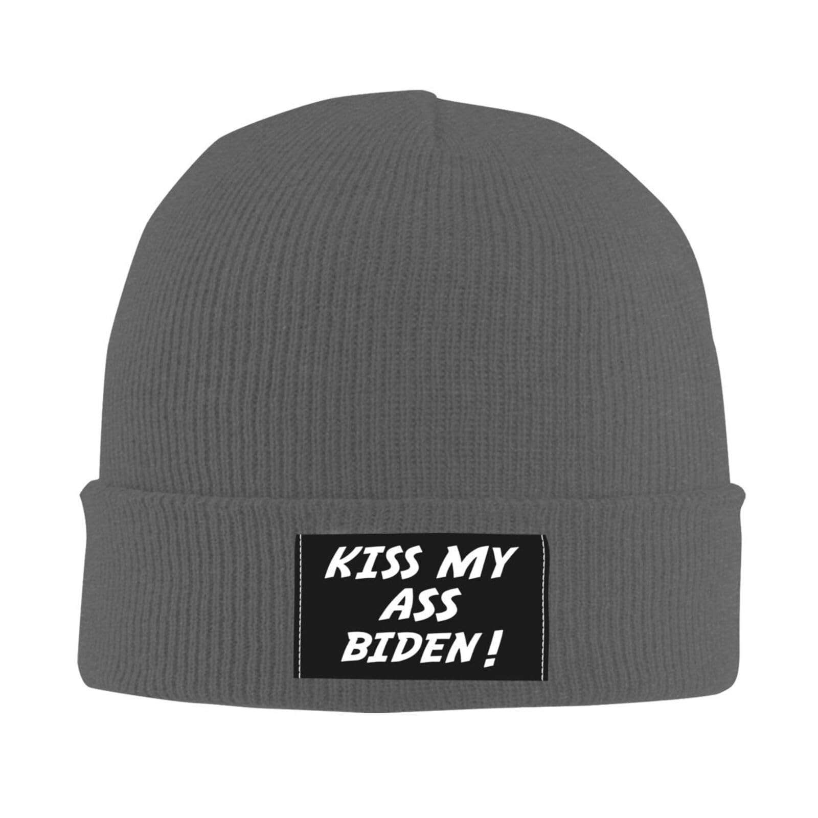 wikjxizBiden Can Kiss My Ass? Hat Mens Womens Winter Warm Knitting Hats Black Funny Skull Beanie Cuffed Cap