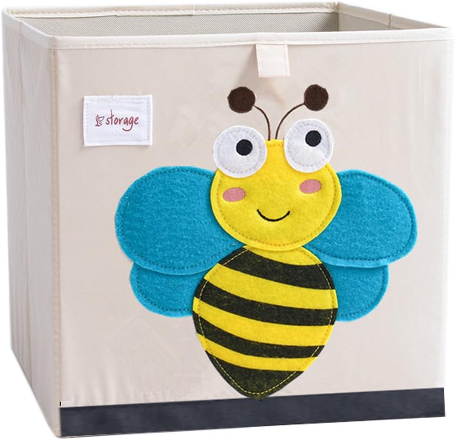 Foldable Animal Canvas Storage Toy Box/Bin/Cube/Chest/Basket/Organizer For Kids, 13 inch (Bee)