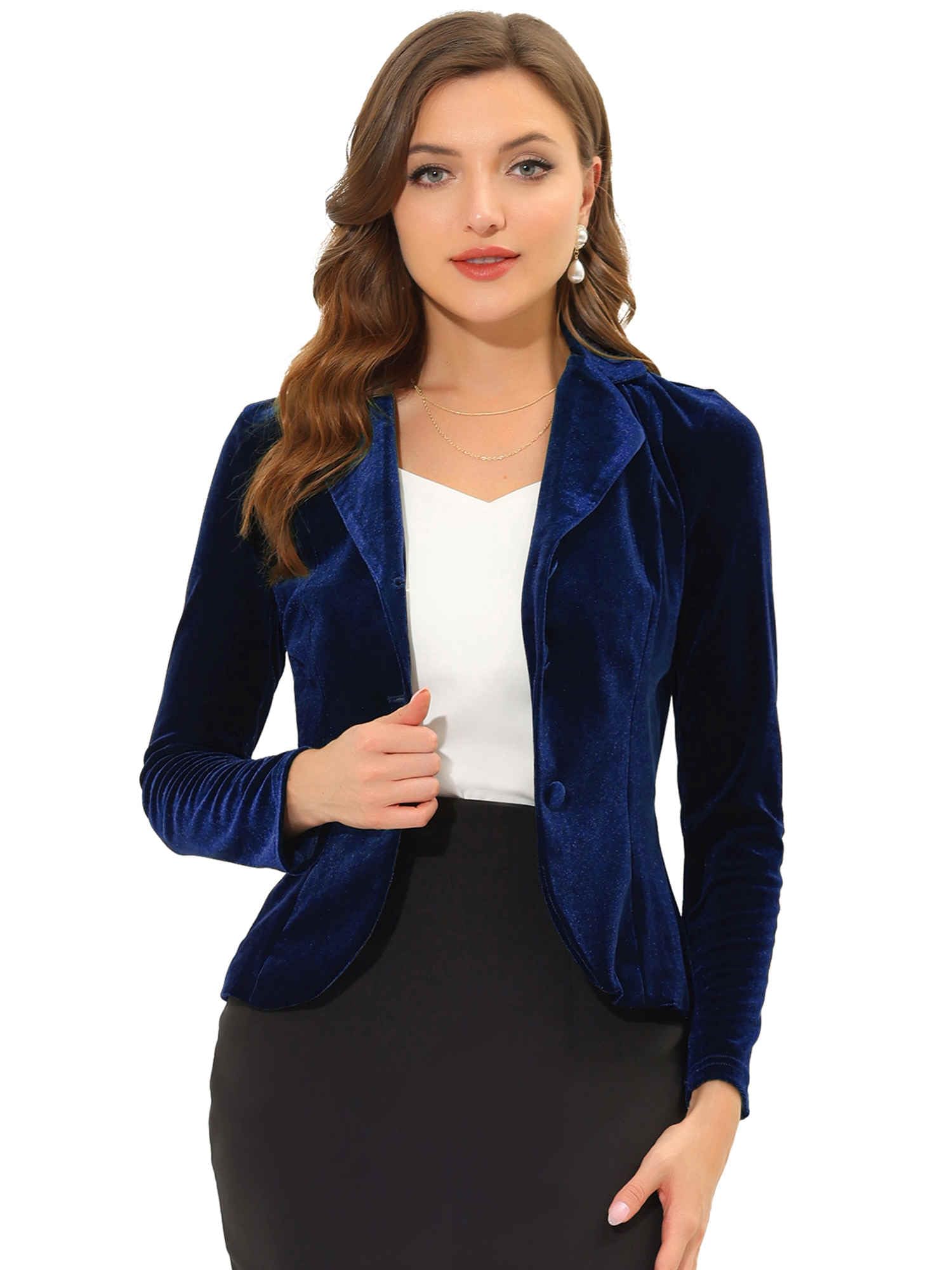 Allegra K Womens Halloween Christmas Suit Jackets Notched Lapel Collar Button Office Velvet Blazer