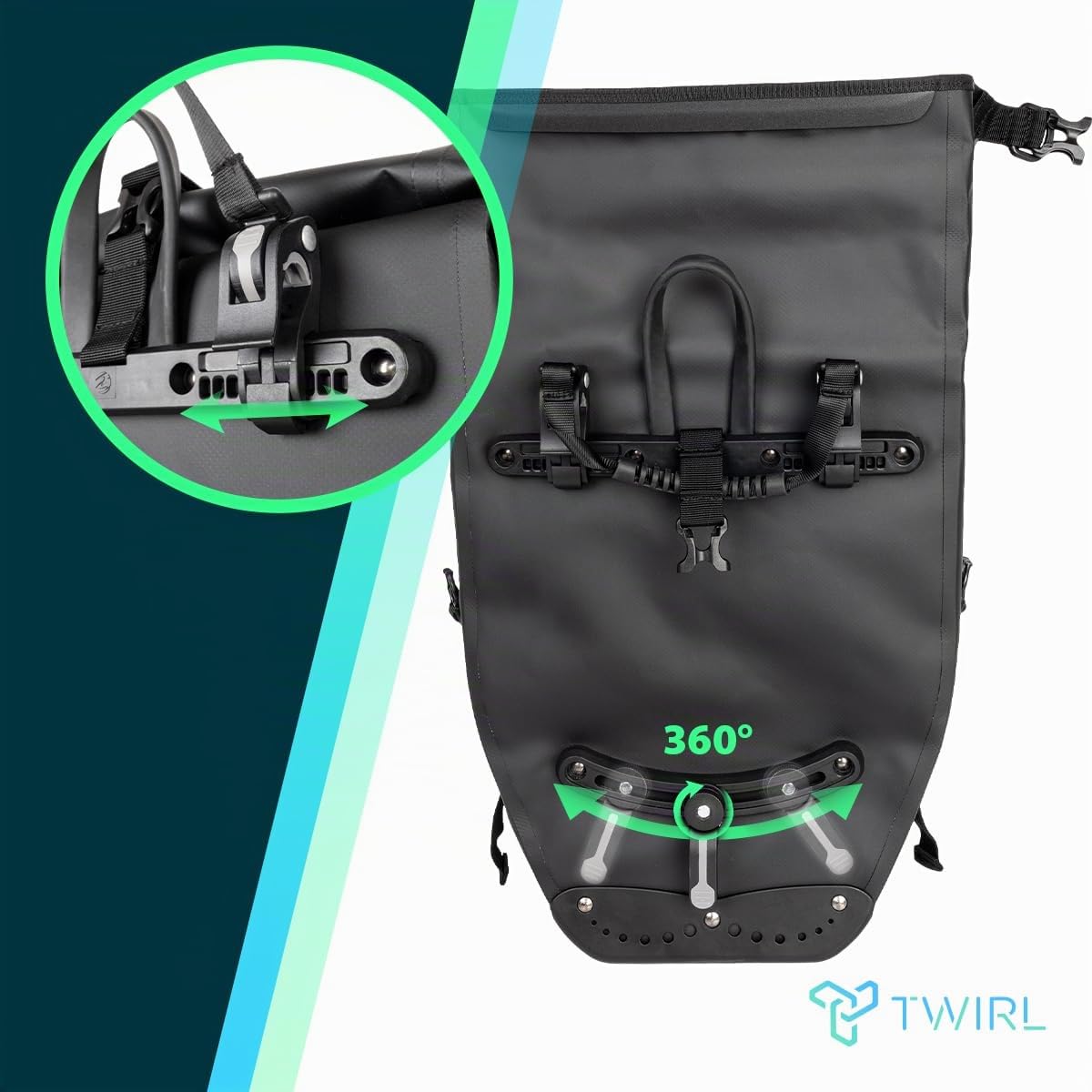 TWIRL Borsa da bicicletta per portapacchi SINGOLO, 22 litri, con maniglia, tracolla e piccola tasca interna removibile, borsa laterale, borsa posteriore per bicicletta, nera