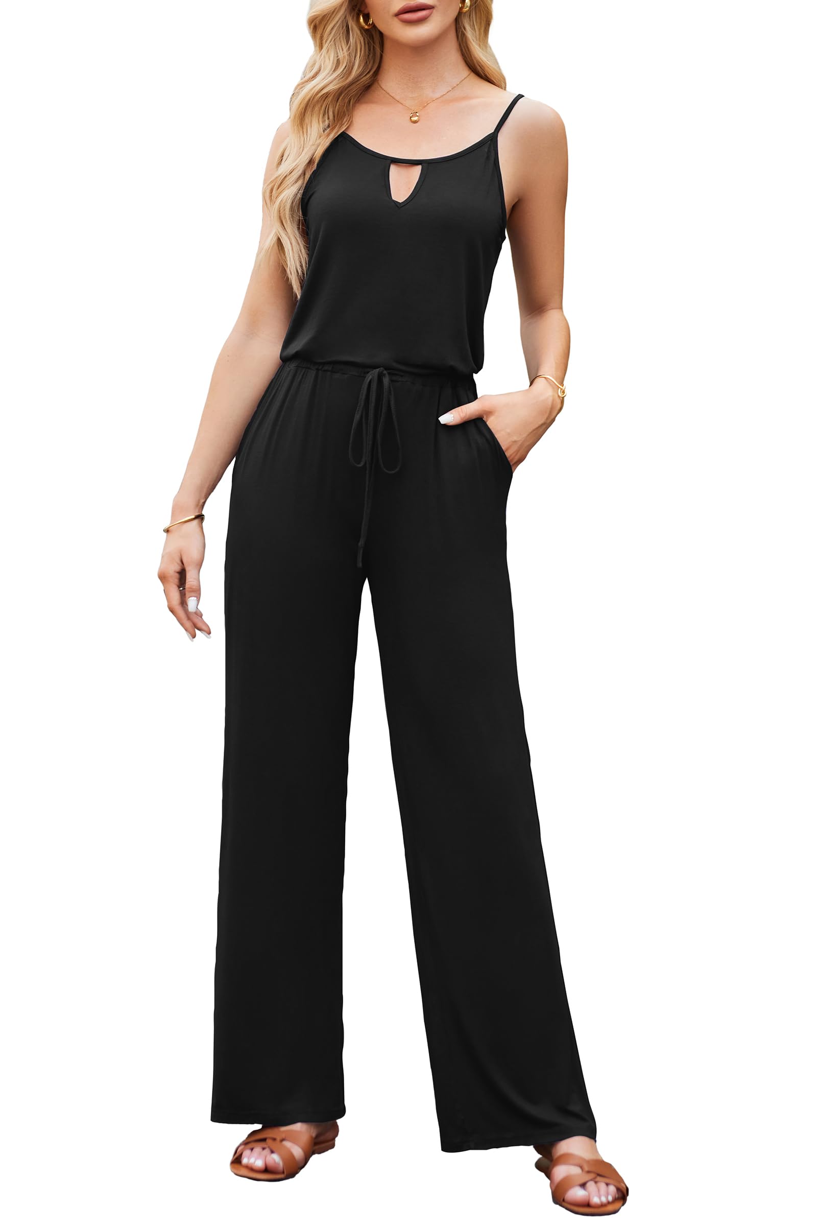 OUGESWomen's Summer Jumpsuits UK Sleeveless Overall Long Pants Suit Casual Playsuit With Pockets