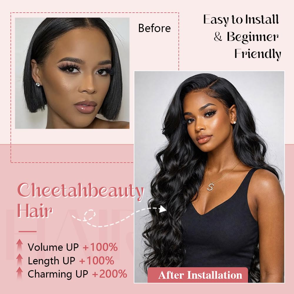 Cheetahbeauty Natural Black Human Hair V-Part Wig Body Wave