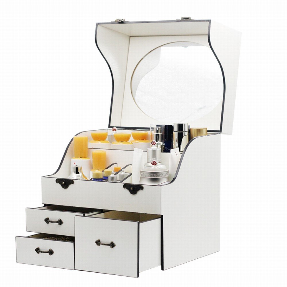 Boîte de rangement cosmétique anti-poussière avec miroir de courtoisie