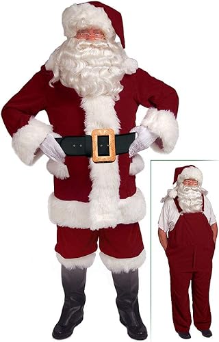 Miniatura 3 de Halco Terciopelo burdeos con mono, exquisito traje de Santa Claus, puños y bolsillos laterales, hebilla fundida, disfraz completo, Rojo -, XL