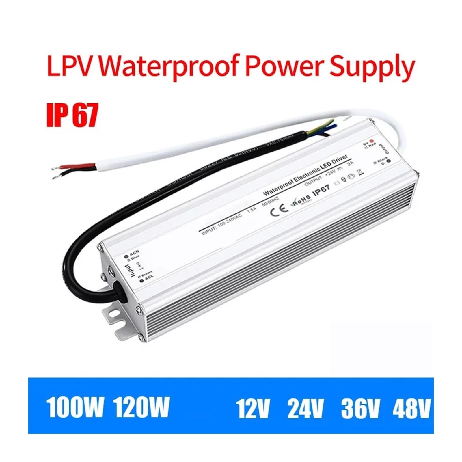 Fuente de alimentación conmutada a Prueba de Agua, 100W, 120W, AC-DC, 12V, 24V, 36V, 48V, IP67, Transformador de iluminación con Controlador LED de Voltaje Constante(120W 12V 10A)