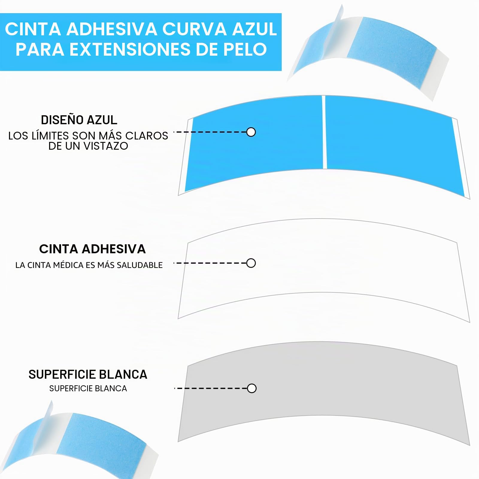 VOSSOT 60 cintas adhesivas de doble cara para pelucas, impermeables, extra fuertes, invisibles, para todo tipo de postizos (azul)