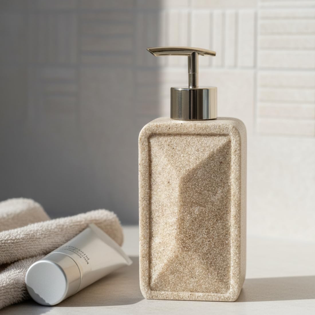 MASON HOME Casa Bathroom Dispenser - Beige | Long Lasting - Durable - Stylish - Modern | Liquid Soap - Handwash - Basin - Sink - Kithen | Home - Office - Hotel | Washroom Decor - Organizer - Storage-image-44