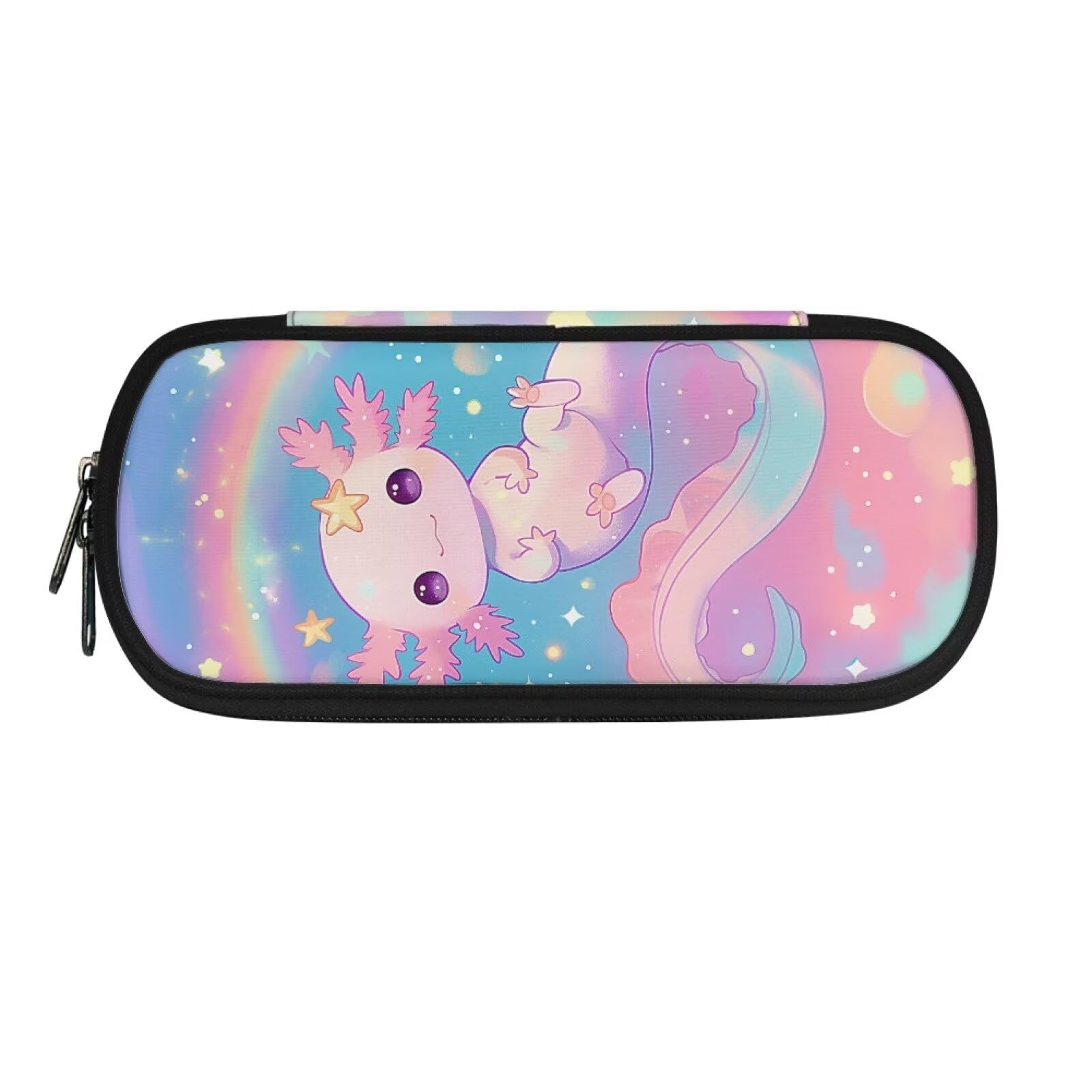 SCRAWLGOD Axolotl Pencil Case for Kids Rainbow Pencil Pouch Large Capacity Pencil Bag for Girls Neon Pencil Pen Cases Holder Children Student School Supplies