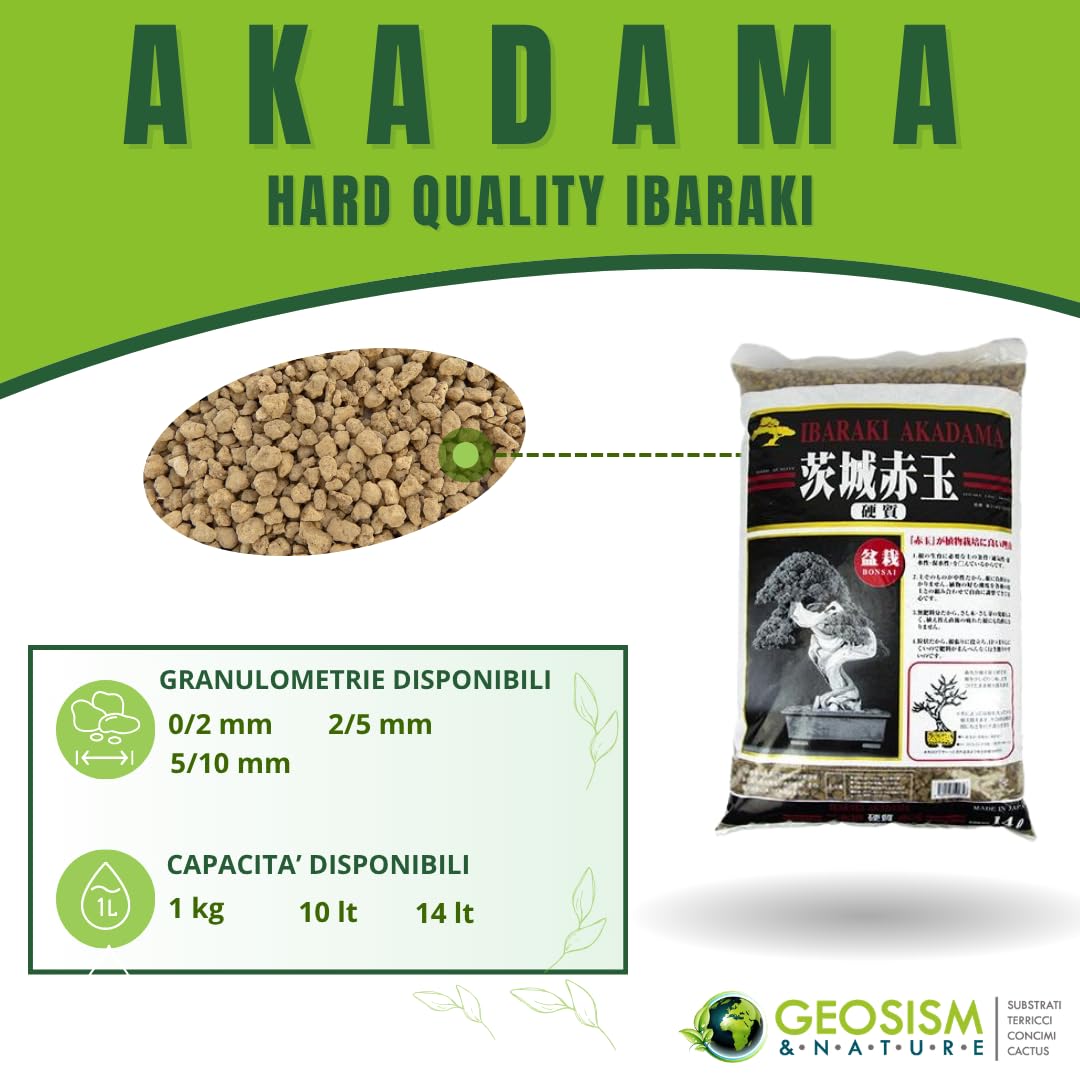 Akadama Hard Quality Ibaraki 5/10 mm (Aproximadamente 10 kg - 14 lt), para Bonsai