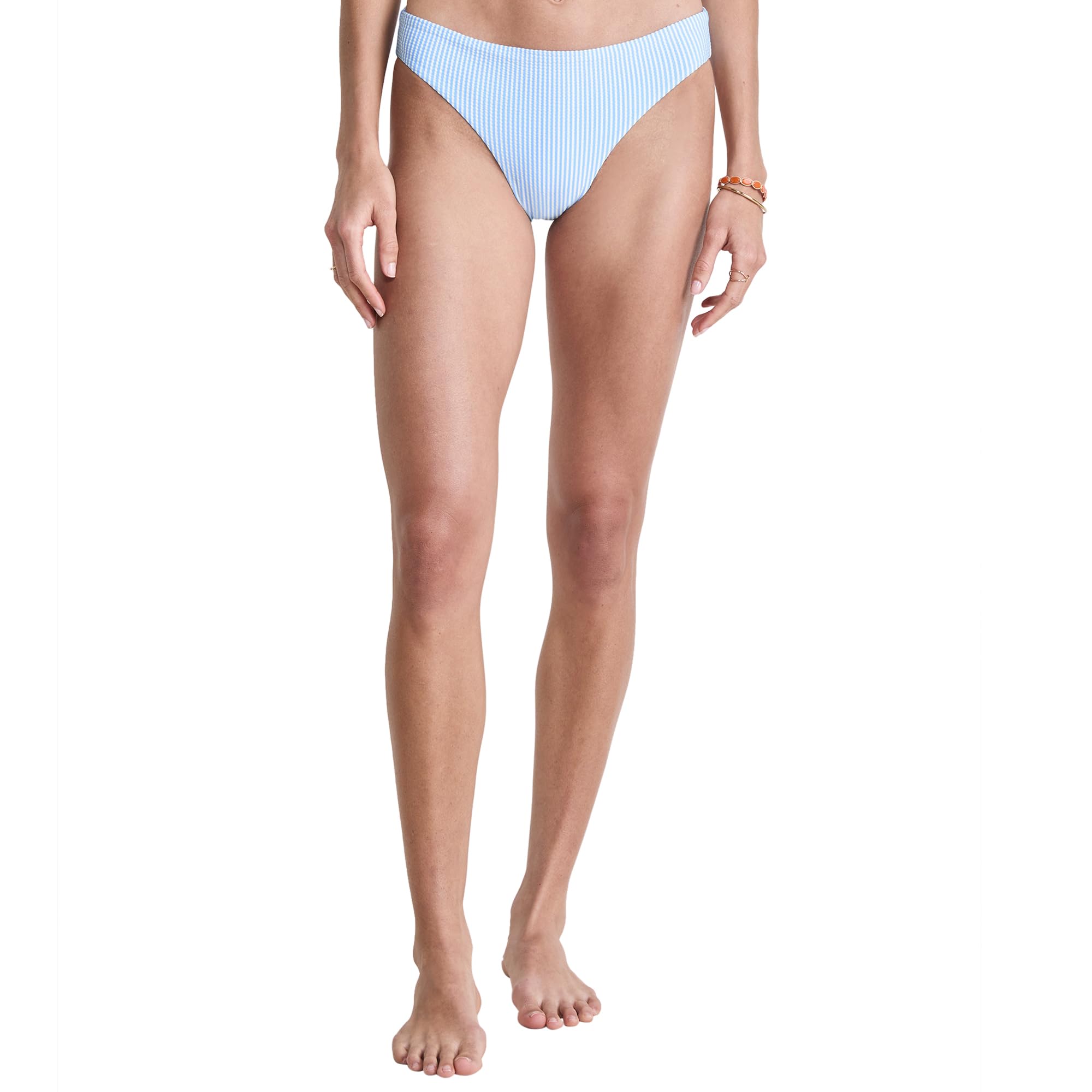 vineyard vines Women's Lowrise Bikini Bottom Seersucker, Vineyard Serenity Blue, S