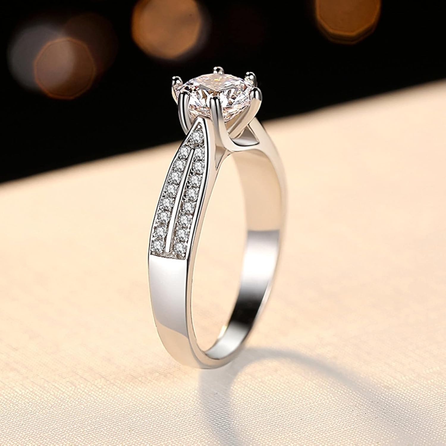 Vintage Jewelry Rings, Engagement Rings for Women Cubic Zirconia Sterling Silver Double Stone Design Wedding Ring for Women