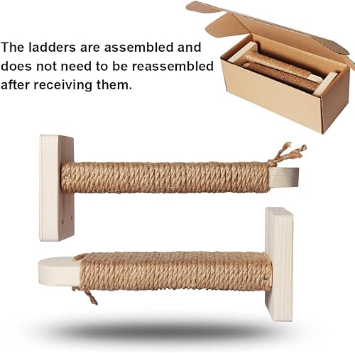 Miniatura 3 de AntFort Paquete de 2 estantes para escaleras de escalada para gatos montados en la pared, escalera para gatos con cuerda de sisal para rascar para