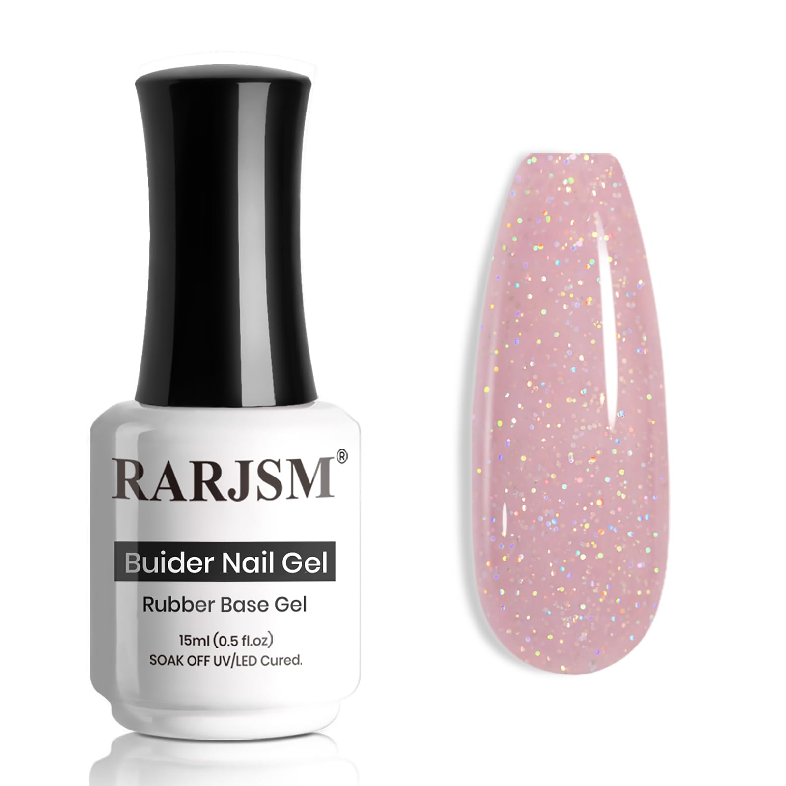 RARJSM Glitter Rubber Base Gel Nail Polish Nude Pastel Pink Rubber Base Rainbow Iridescent Shimmer Brush on Quick Extend Builder Hard Gel Soak Off