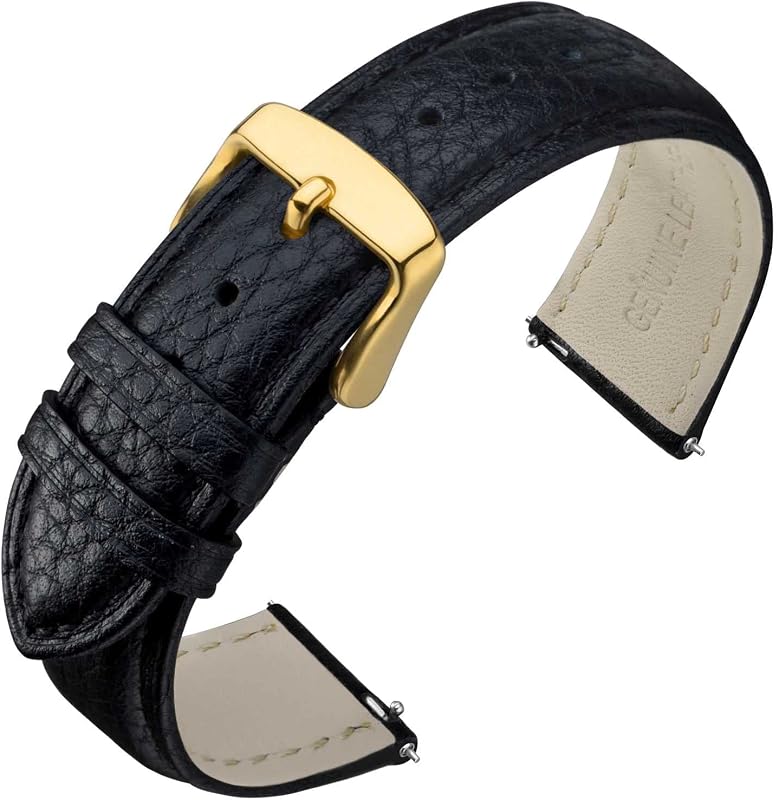 ANNEFIT Watch Band 20mm, Quick Release Textured Padded Leather Straps with Gold Buckle for Men and Women (Black)