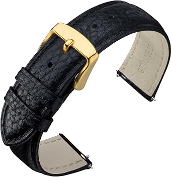 ANNEFIT Watch Band 22mm, Quick Release Textured Padded Leather Straps with Gold Buckle for Men and Women Black