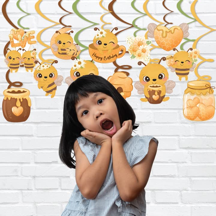 Festiko Honey Bee Cupcake Toppers - 10 Pcs Bee Theme Birthday Decor, Photo Booth Backdrop Accessories