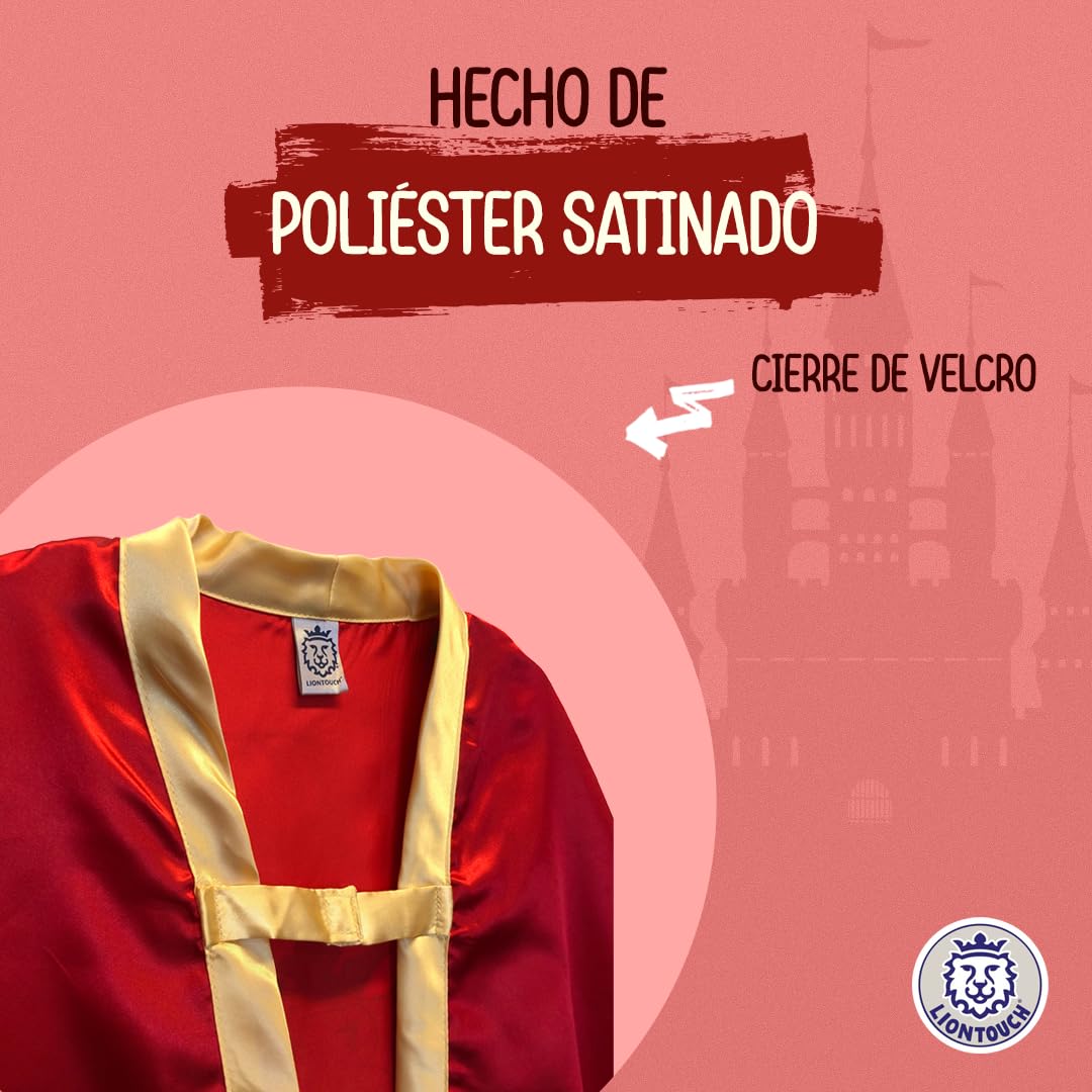 Liontouch - Capa Roja de Caballero Noble, Talla Única, Niños Edades de 3-8 Años | Juguete de Espuma Duradera de Tema Medieval de León Dorado | Accesorio para Disfraces Elegantes y Trajes Reales