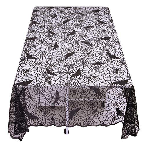 mookaitedeocr 83 x 60 Inch Polyester Lace Tablecloth Rectangular Black