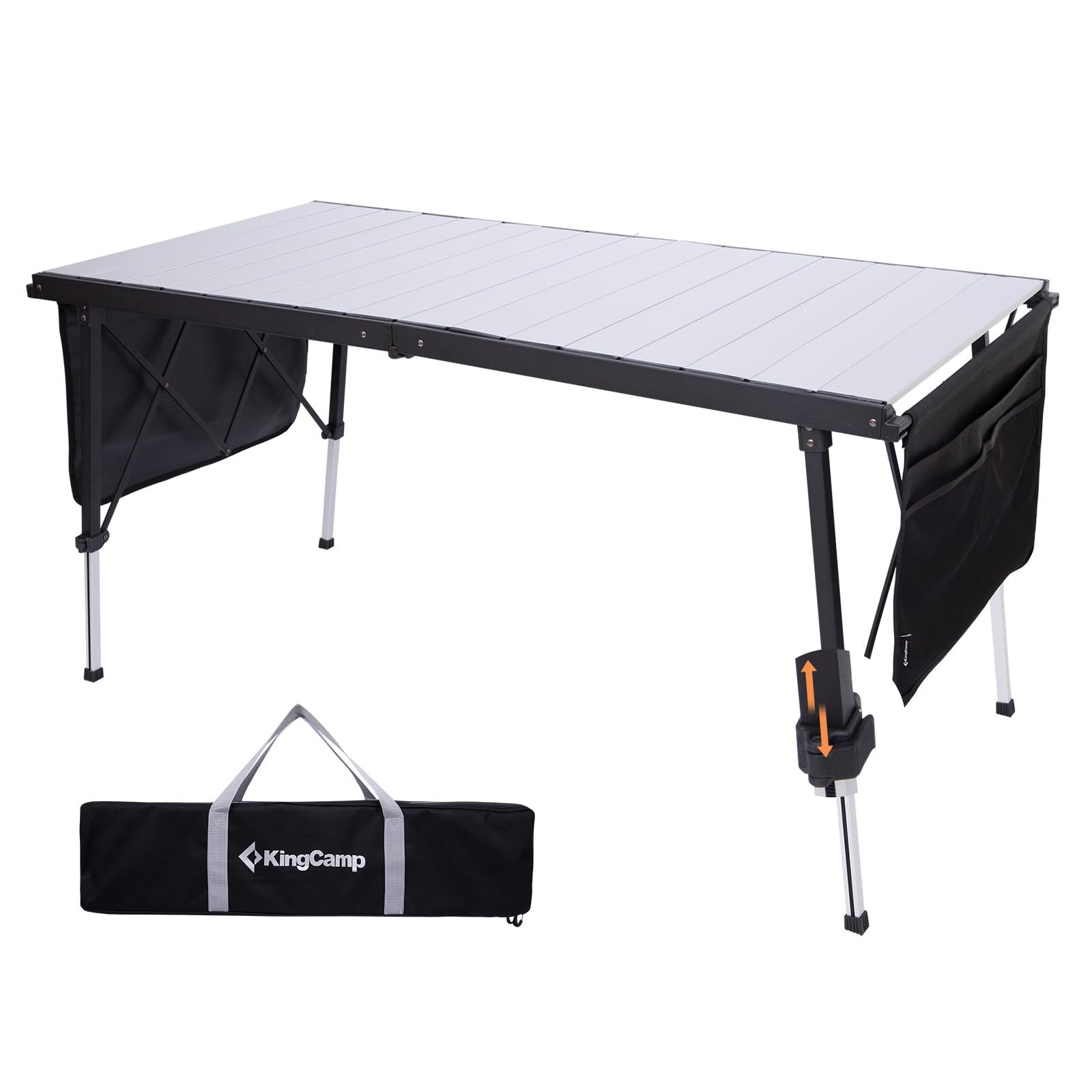 KingCamp Campingtisch Klappbar Extra Groß Höhenverstellbar, 140x70cm 48-70cm Mit Aufbewahrungstaschen, Leicht & Stabil Für Garten, Balkon & Outdoor
