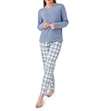 2-Piece Cotton Pajamas Sets for Flannel Pajama Set for Women Long Sleeve Pjs Loungewear Set(M, Placid Blue+white)