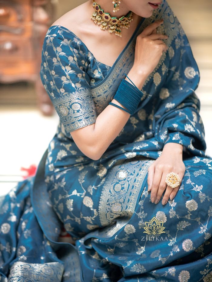 Image of C J Enterprise Women's Pure Kanjivaram Soft Silk Saree Banarasi Style Sarees For Wedding With Blouse Piece (Pari-165)