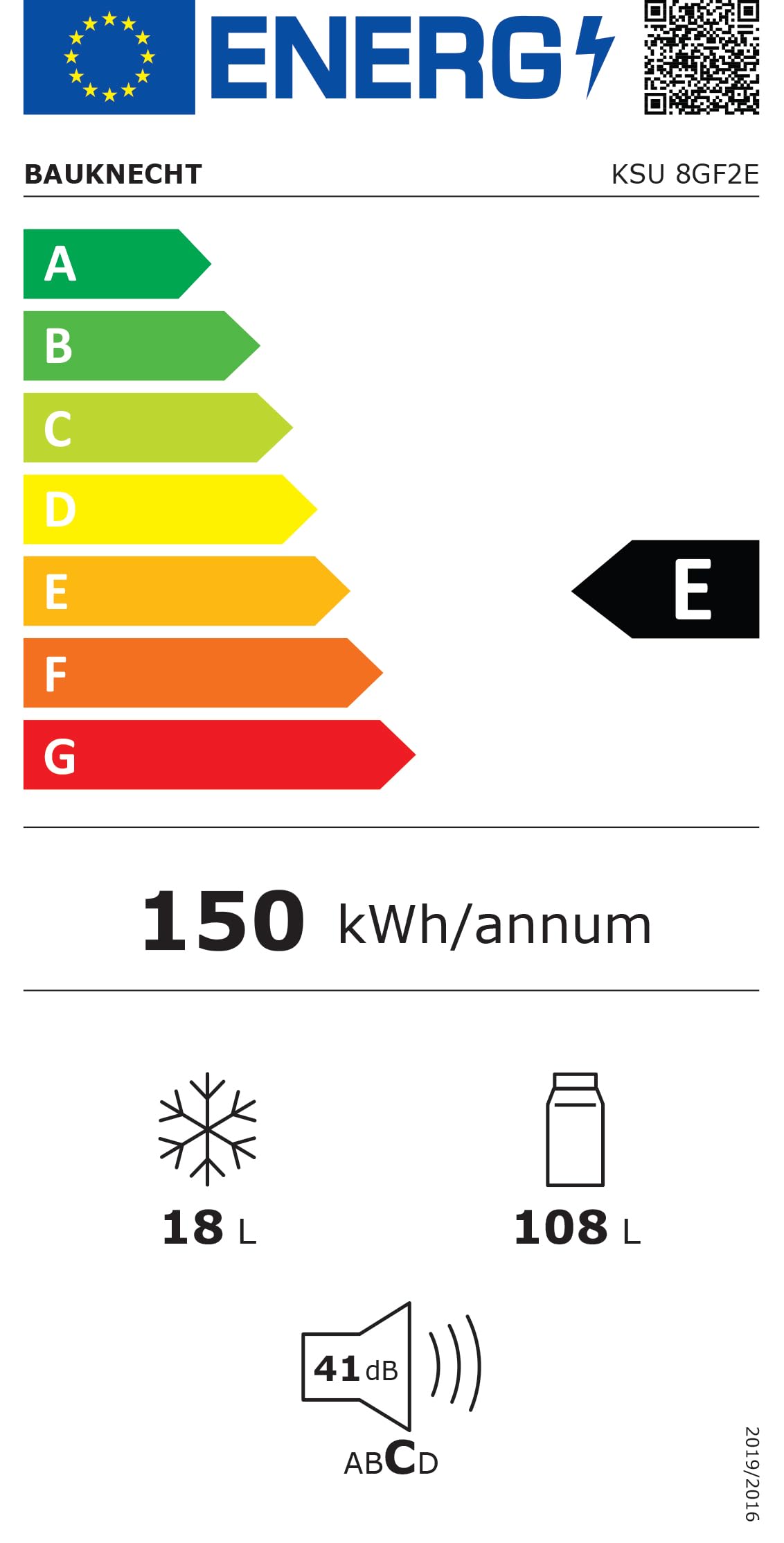 Bauknecht KSU 8GF2E Unterbau-Kühlschrank mit Gefrierfach/Elektronische Temperaturregelung/optisches Warnsignal-Störungen/LED-Licht/Superkühlfunktion/Abtauautomatik im Kühlteil/Sicherheitsglas