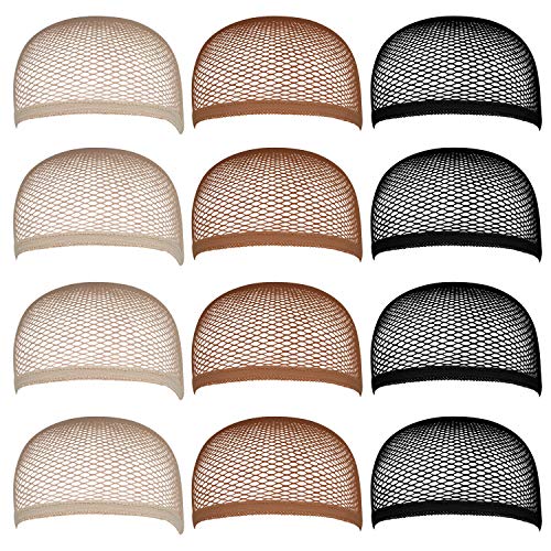 Blisstime Wig Cap Open End Mesh Net Liner Weaving Cap Brown and Black Pack of 12