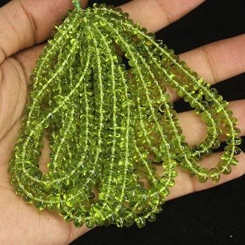13 strand natural green peridot gemstone smooth rondelle loose spacer beads 7" strand.