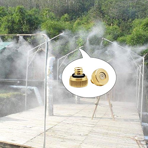Yotako 1/4'' Slip-Lock Misting Nozzles Kit, 12Pcs Brass Misting Nozzles 10Pcs Water Misting Nozzle Tees Thread Misting Nozzle Tees With Plugs For Outdoor Spray Cooling System #TOP2