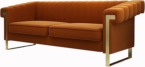 Miniatura 46 de Sofá de terciopelo verde de 83.46 pulgadas de ancho con patas metálicas doradas, sofá tapizado de brazo alto de 3 plazas para sala de estar,