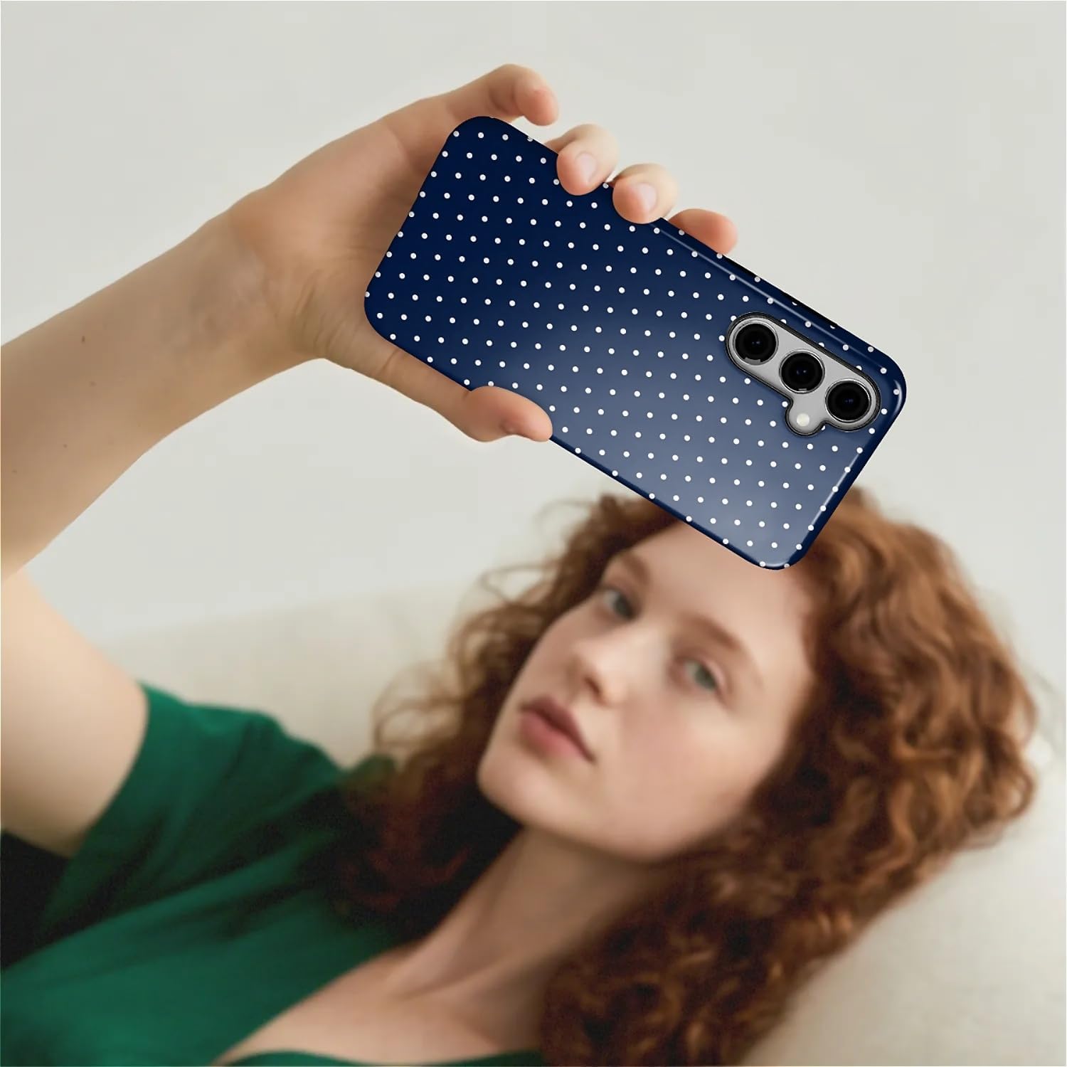 Case for Samsung Galaxy S25, Hybrid Heavy Duty 2 in 1 Full Body Rugged Shockproof Protection Glossy Case for Samsung Galaxy S25 Polka Dot Aesthetics Navy Blue - Image 7