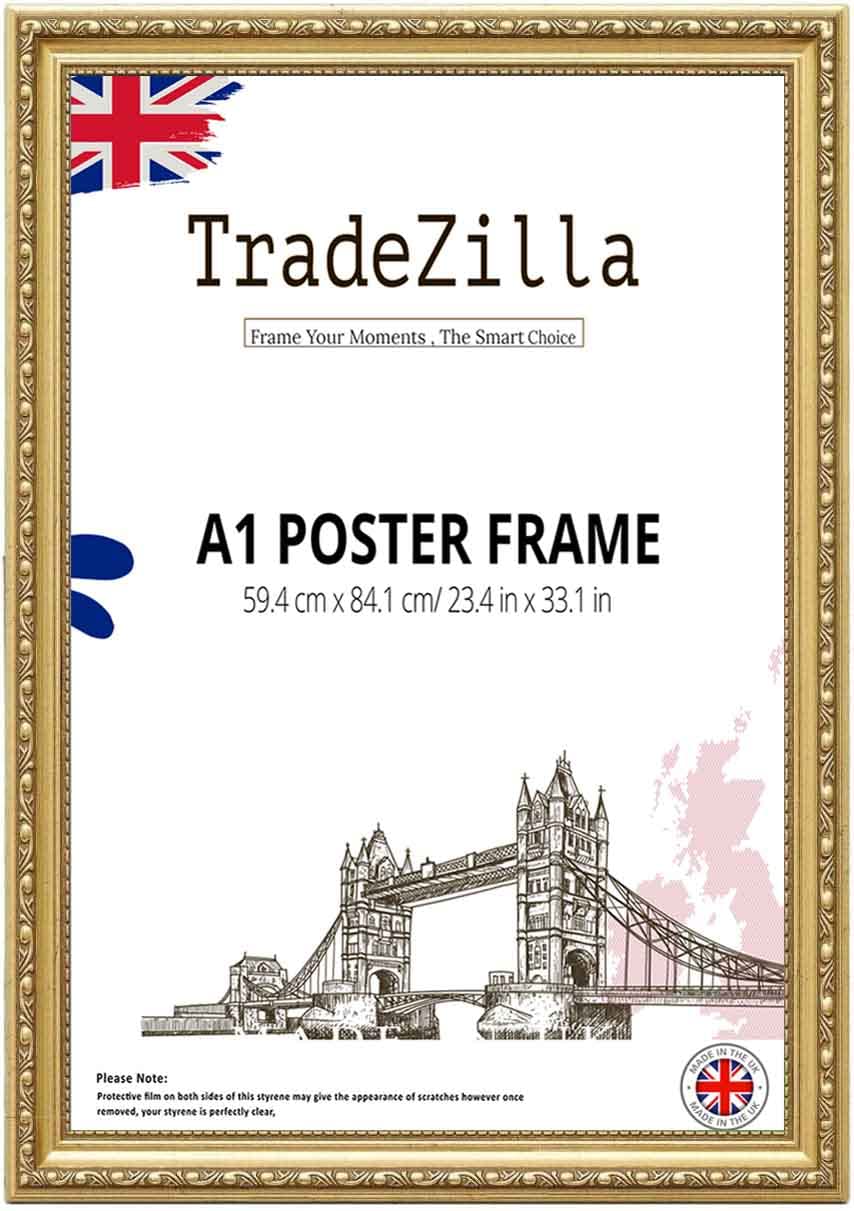TradeZilla Large Vintage Style Ornate Size A1 Shabby Chic Gold -Handmade Picture/Photo/Poster Frame Wall Art Hanging Frame - Shabby Chic Wall Gallery Home Décor - A1 (59.4 cm x 84.1cm)
