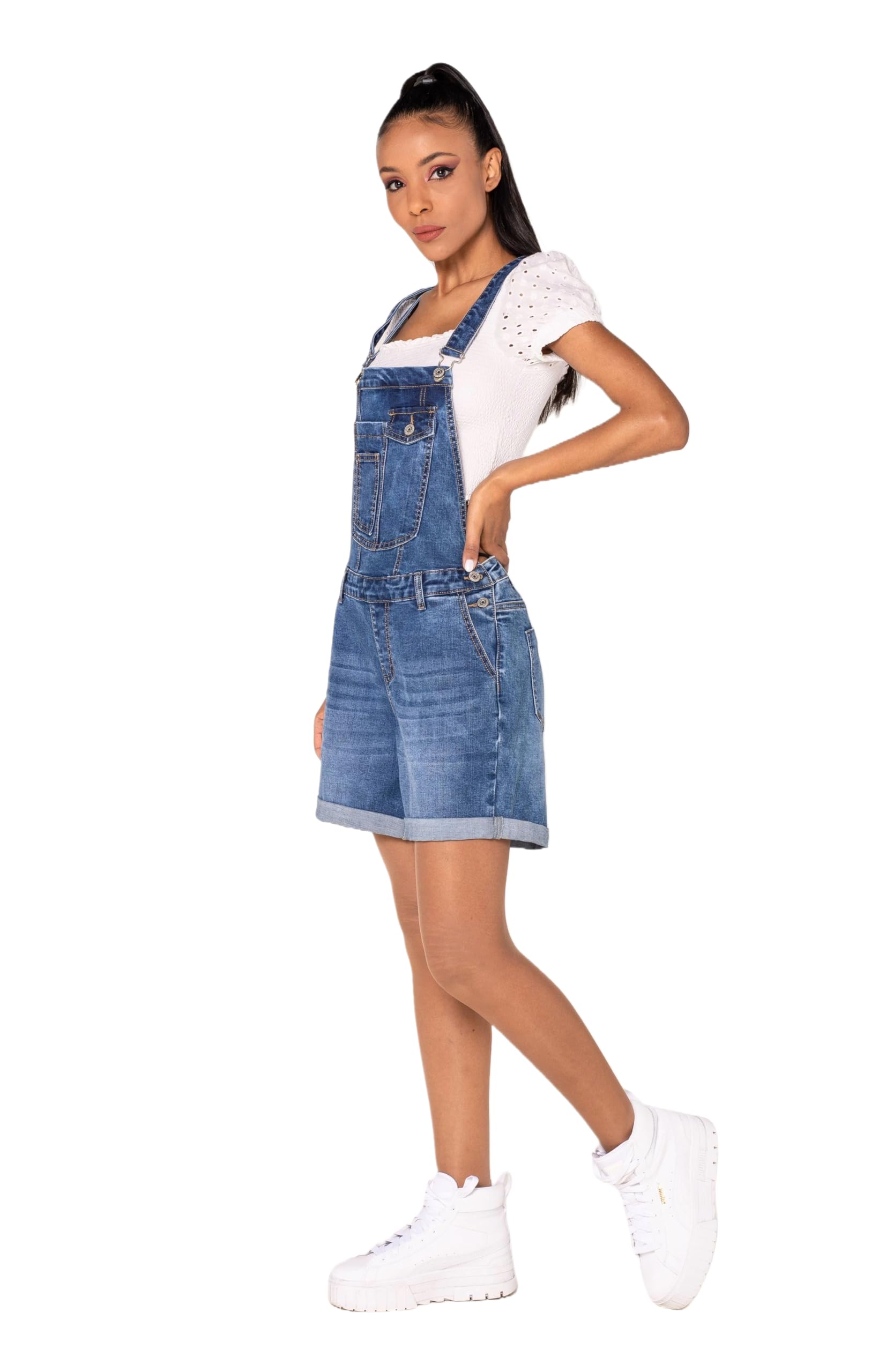Nina Carter S511 Damskie krótkie ogrodniczki Jeans Boyfriend Denim Kombinezon Kombinezon UsedLook Used Look kombinezon letni