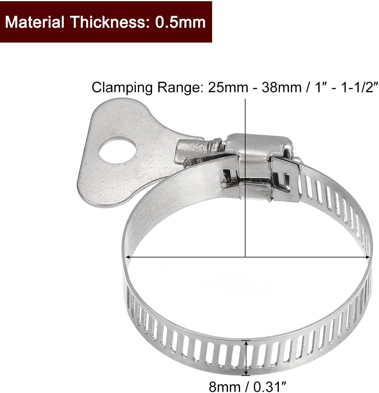 #US 15pcs Worm Gear Hose Clamp 1"-1 1/2" Key Type Adjustable Stainless Steel Clamp