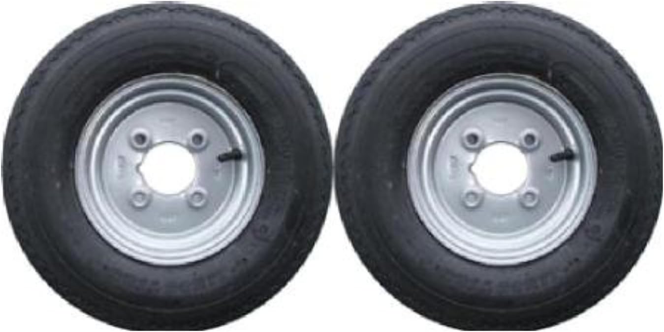 A pair of 400 / 4.00 x 8 inch trailer wheels and tyres with 4 ply tyre and 4 inch PCD 400 x 8 PLEASE DO NOT BUY UNTIL YOU HAVE CHECKED YOUR PCD ASK IF NOT SURE (NOT SUITABLE FOR ERDE TRAILERS)