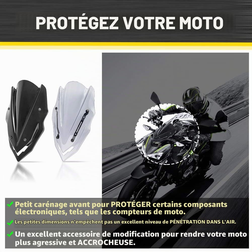 Pare-Brise pour Moto Z900 Z 900 2017 2018 2019 Bulle Touring Déflecteur (Noir)