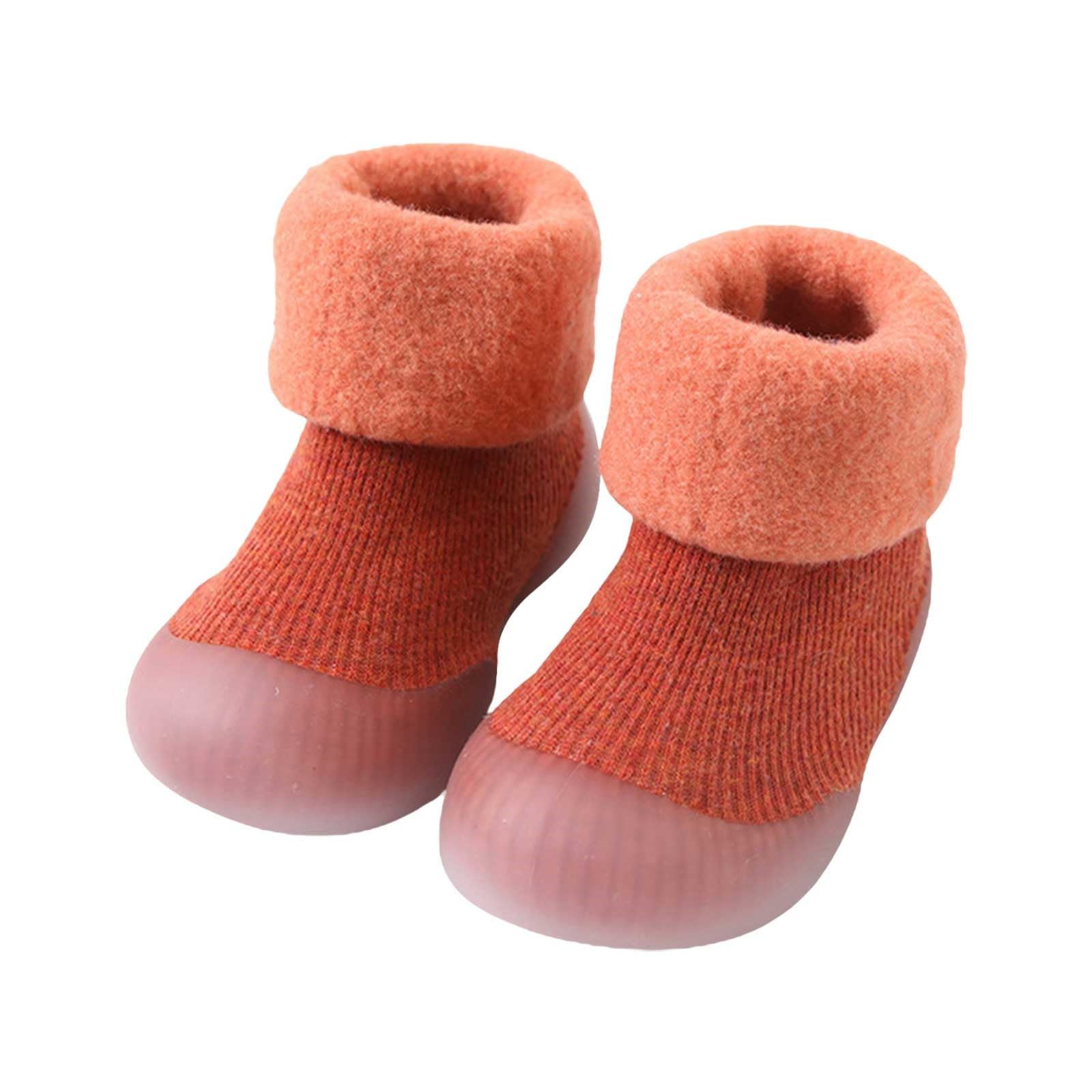 Toddler Baby Shoes Socks Solid Color Patchwork Knitted Plush Baby Socks Shoes for 0 to 3 Years (Orange, 8 Toddler)