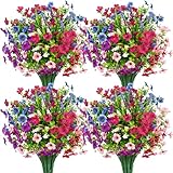 BlueCloudy 14 Bündel Kunstblumen wie Echt, Seidenblumen Künstliche Blumen Balkonpflanzen Kunstpflanze Outdoor Wetterfest UV-beständig Plastikblumen Frühling Blumenstrauß für Balkonkasten Draußen Innen