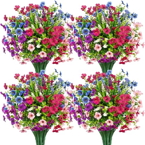 BlueCloudy 14 Bündel Kunstblumen wie Echt, Seidenblumen Künstliche Blumen Balkonpflanzen Kunstpflanze Outdoor Wetterfest UV-beständig Plastikblumen Frühling Blumenstrauß für Balkonkasten Draußen Innen