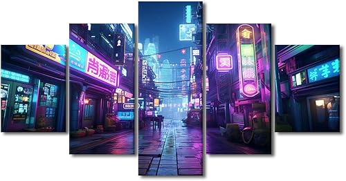 Miniatura 1 de Cyberpunk - Lienzo decorativo de pared para el hogar, decoración de pared para el hogar, póster de noche de neón de Tokio para hombres, sala de