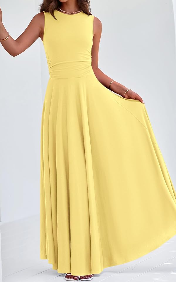 PRETTYGARDEN Womens Summer Dresses 2026 Casual Sleeveless Crewneck Aline Maxi Dress Stretch Tank Flowy Long Dresses (Yellow, X-Large) by PRETTYGARDEN - Used condition - Image 7