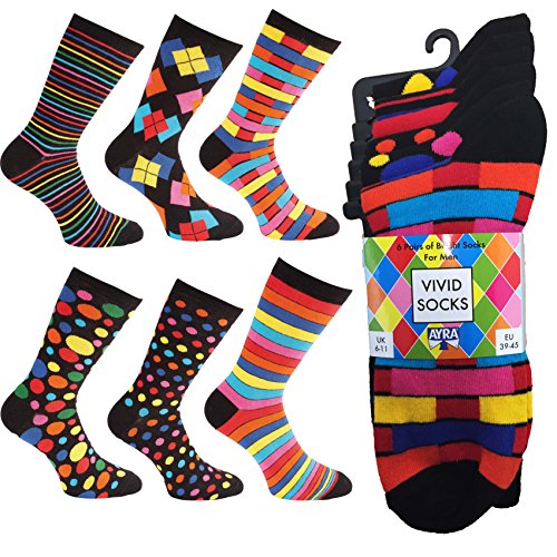 Medias deportivas Ayra, modelo Vivid a rayas y puntos, para hombre, 6 pares