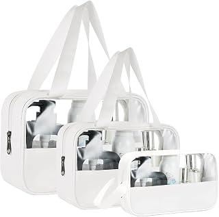 Aucuu Transparent Toiletry Bags,Transparent Beauty Bag,PVC Waterproof Travel Bag Cosmetic Bag,Portable Cosmetic Bag for Bathroom, Pool,Travel,Airplane,#6 White,3PCS,One Piece