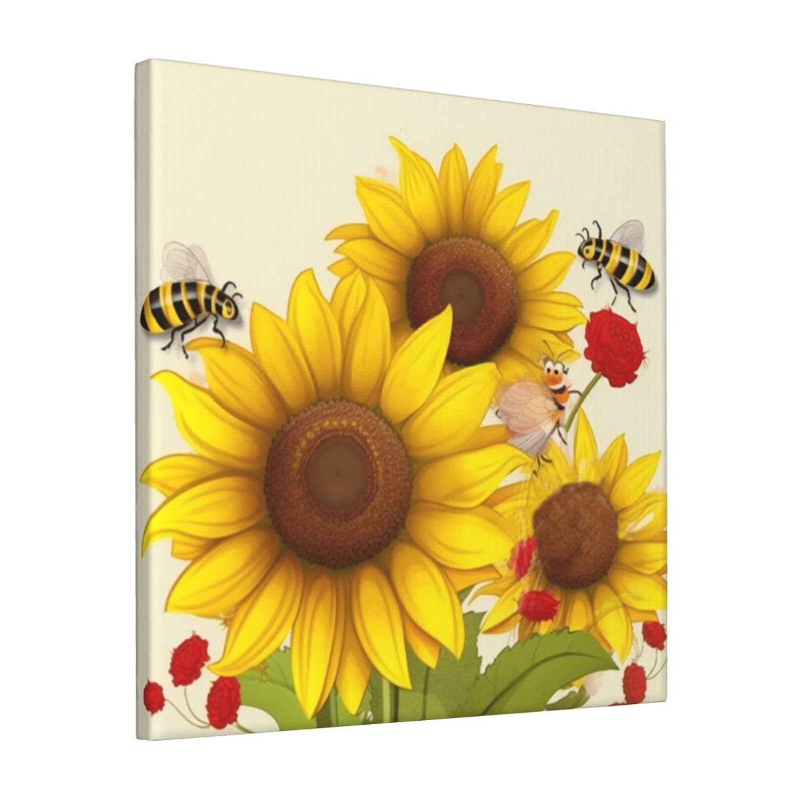 KLOPH Bees Sunflowers Daisy Rose Flowers Canvas Wall Art for Living Room 12"x12" Modern Artwork Painting for Bathroom Hanging Canvas Prints Aesthetic Wallart for Bedroom Kitchen Office Wall Decor