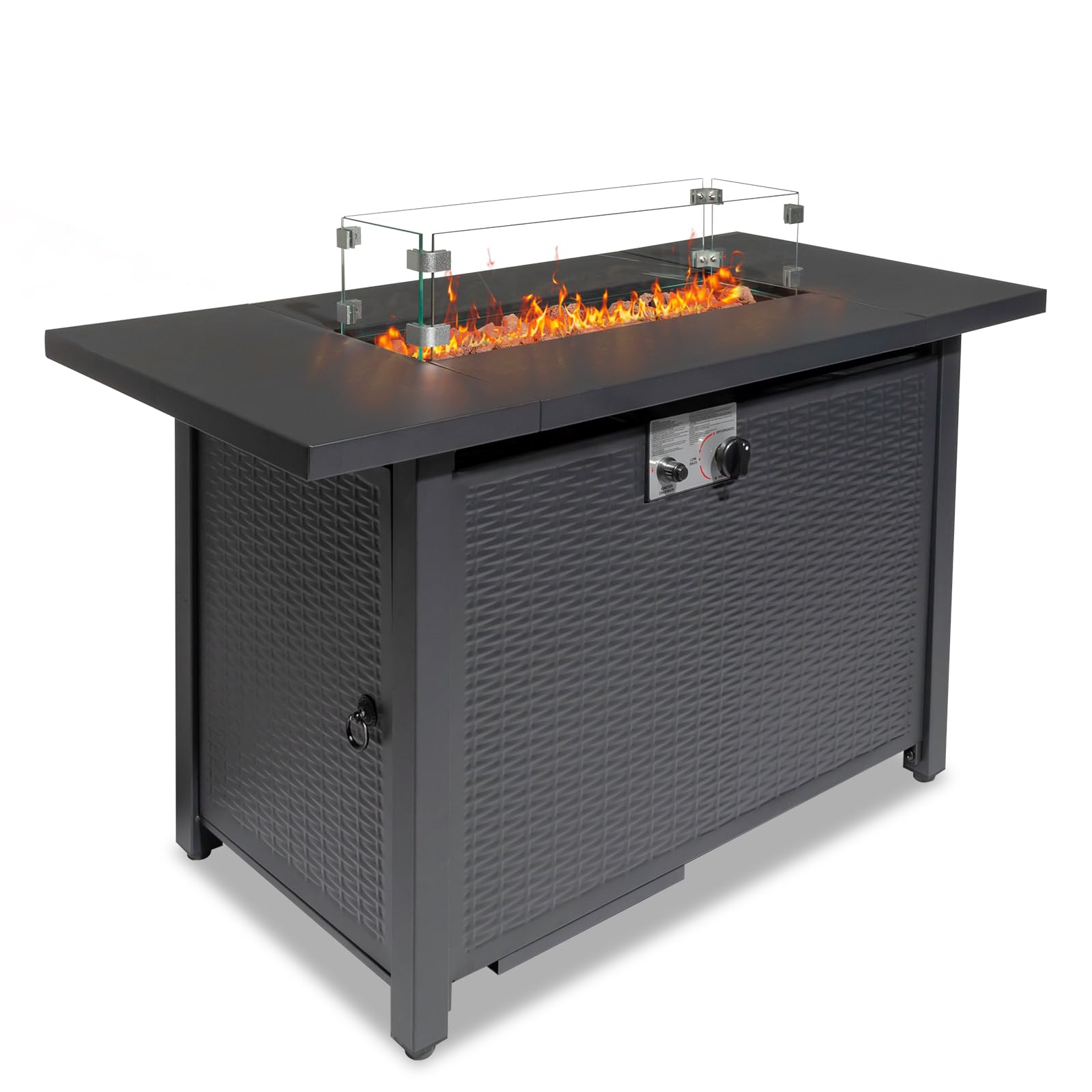 Maotifeys 43-Inch Propane Fire Pit Table Outdoor Firepit with Glass Wind Guard and Lava Rock, 50000 BTU Gas Fire Pits for Gatherings Parties On Patio