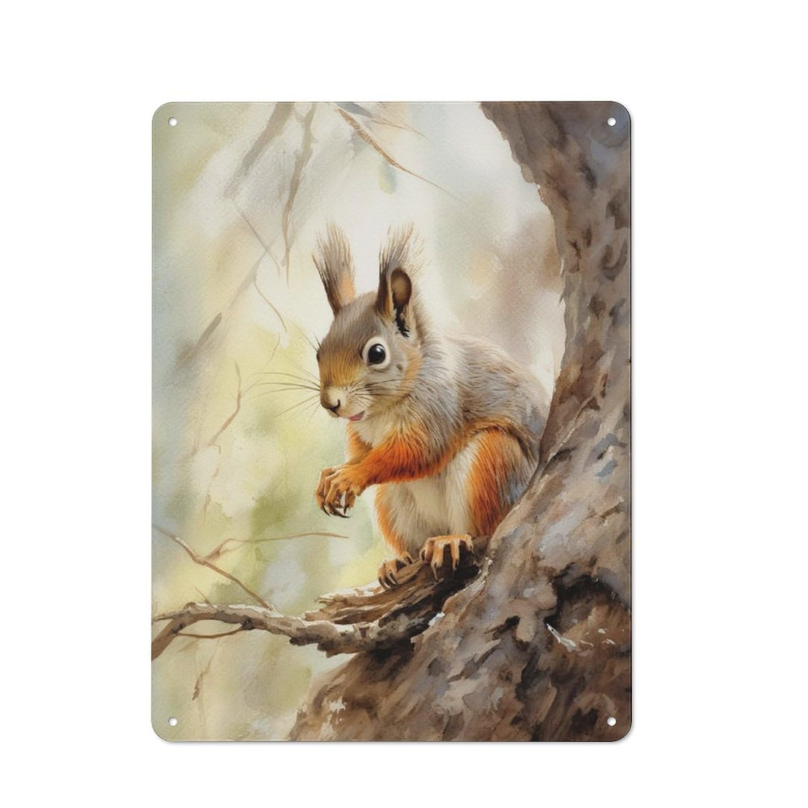 Metal Sign 40x30cm with Squirrel Watercolor for Garage Wall, Vintage Decor, Winter Wall Decor for People Furnishing A Garage