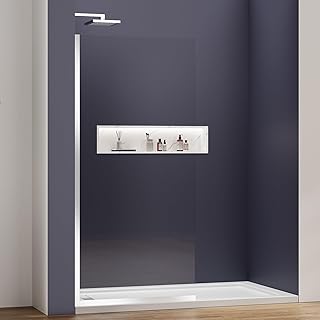Glass Shower Panel 35"W x 74"H Semi-Framed Fixed Half Shower Door, Shower Screen, 3/8"(10mm) Clear Tempered Glass, Single Shower Door with Stainless Steel Clamps for Walk-In Shower, Chrome