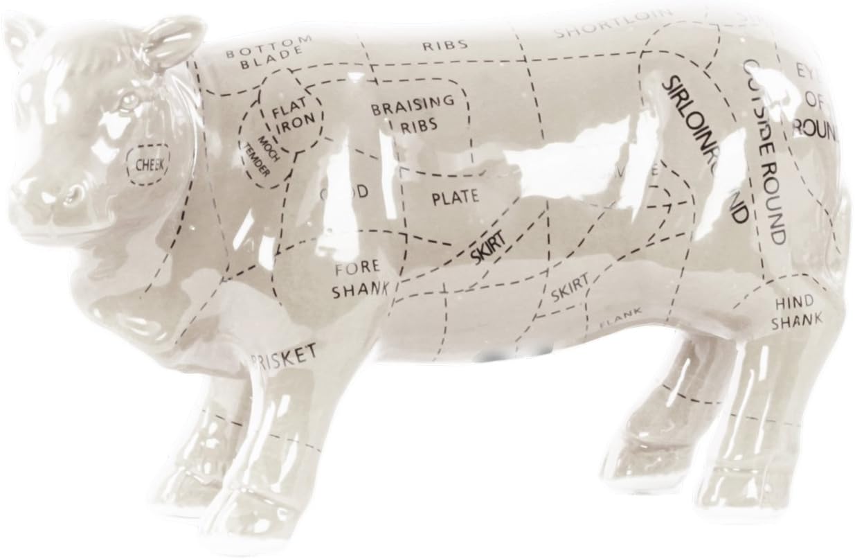 Collection Decorative Ceramic Beef Cut Chart Figurine Coated Finish - White