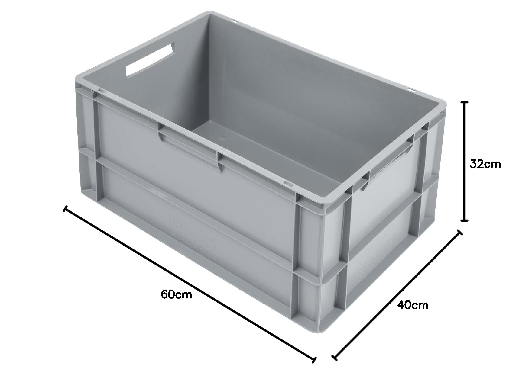 METRO Professional Eurobox PP 60 x 40 x 32 cm, 60 L, 25 kg, apilable, con asa, color gris