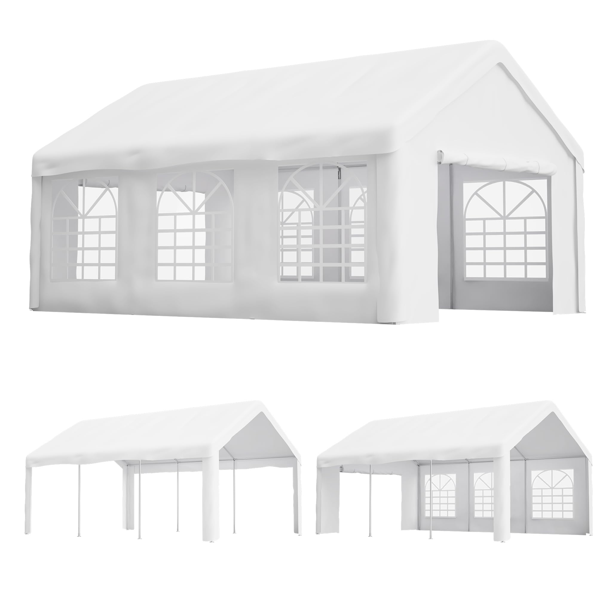 Pavillon 4x6 m, Faltpavillon, Wasserdicht, Winterfest, Pop Up Pavillon, UV Schutz Gartenpavillon mit 4 Seitenteilen, Partyzelt mit Fenstern für Camping Party, Weiß